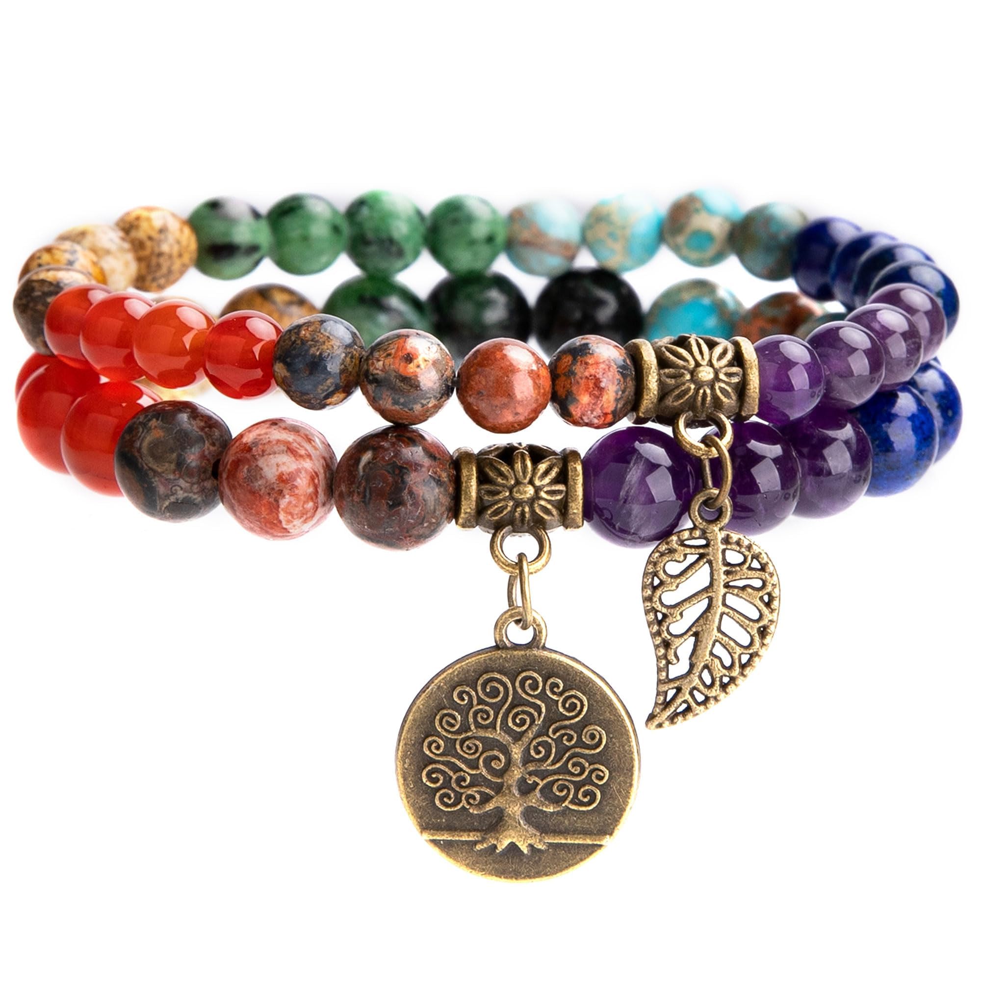 Loiisgy Tree of Life Natural and Leaf Semi Precious Gemstone Beads Bracelet, Anxiety Crystal Natural Stone, for Women Stress Relief