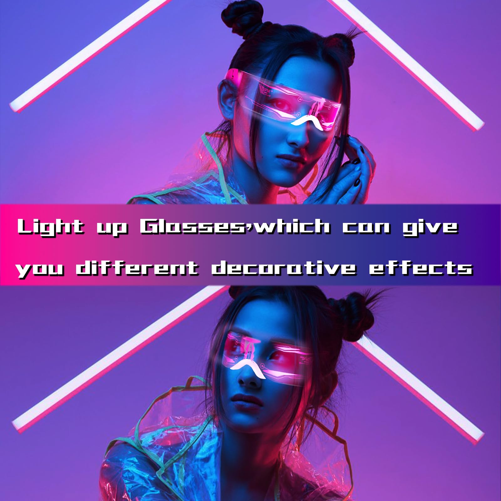Tanganan 2pcs LED Visor Glasses, LED Light Up Glasses Neon Luminous Glasses 7 Color 5 Modes Cool LED Glasses for Adult (style C) - Image 4