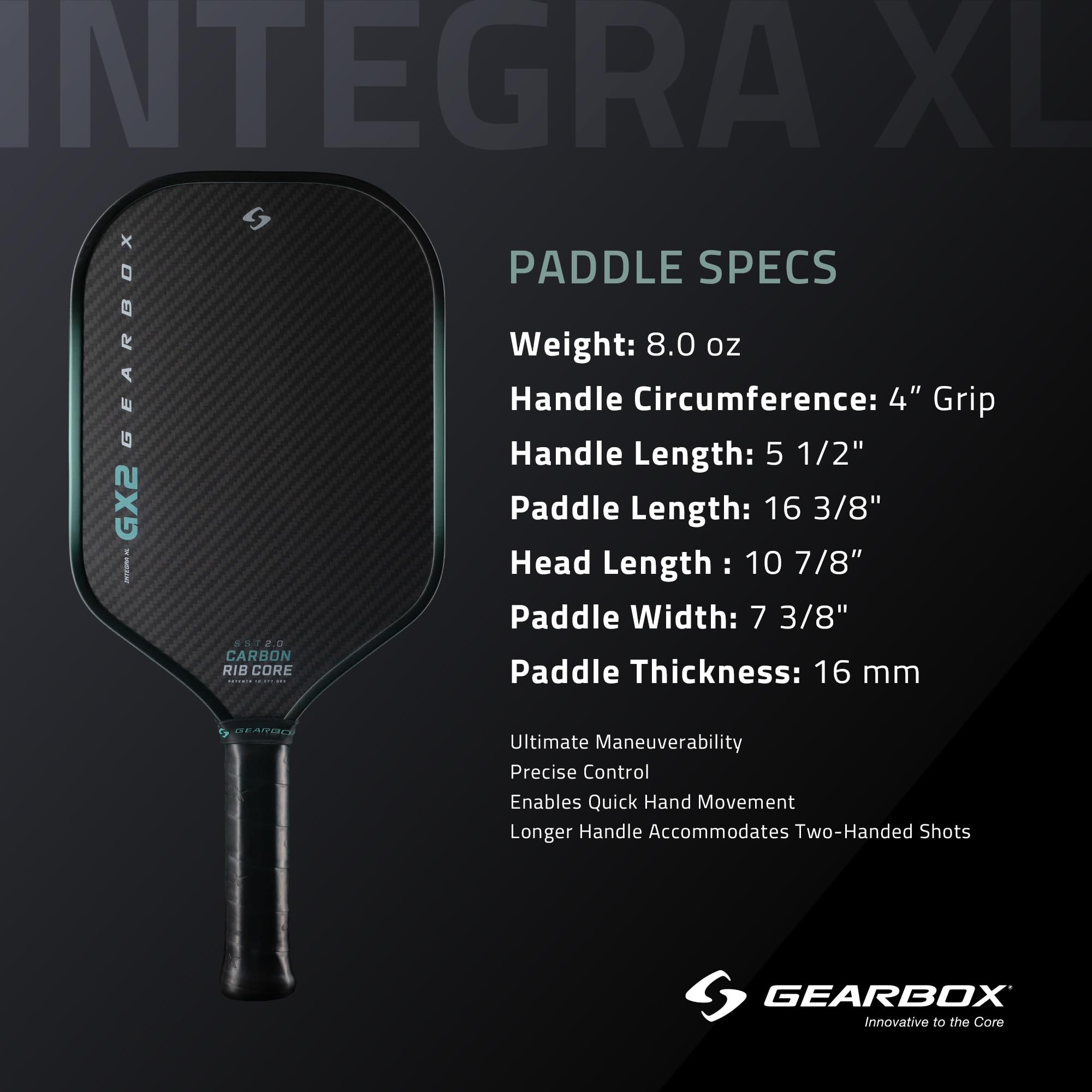 Amazon | Gearbox GX2 Integra XL ピックルボールパドル – SST 2.0コア