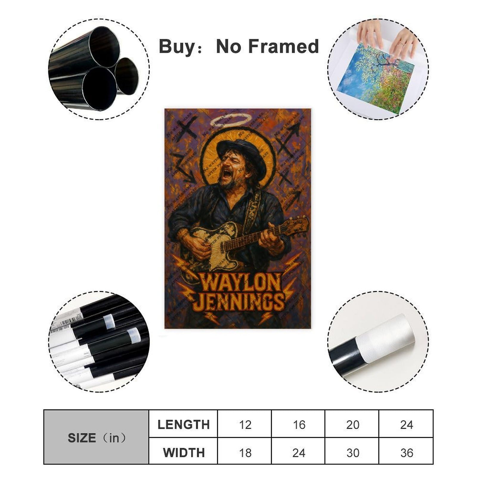 ZYGNBHL Poster della serie "Heaven Needs Country Music", cantante Waylon, decorazione per sala d'intrattenimento, idea regalo, 60 x 90 cm