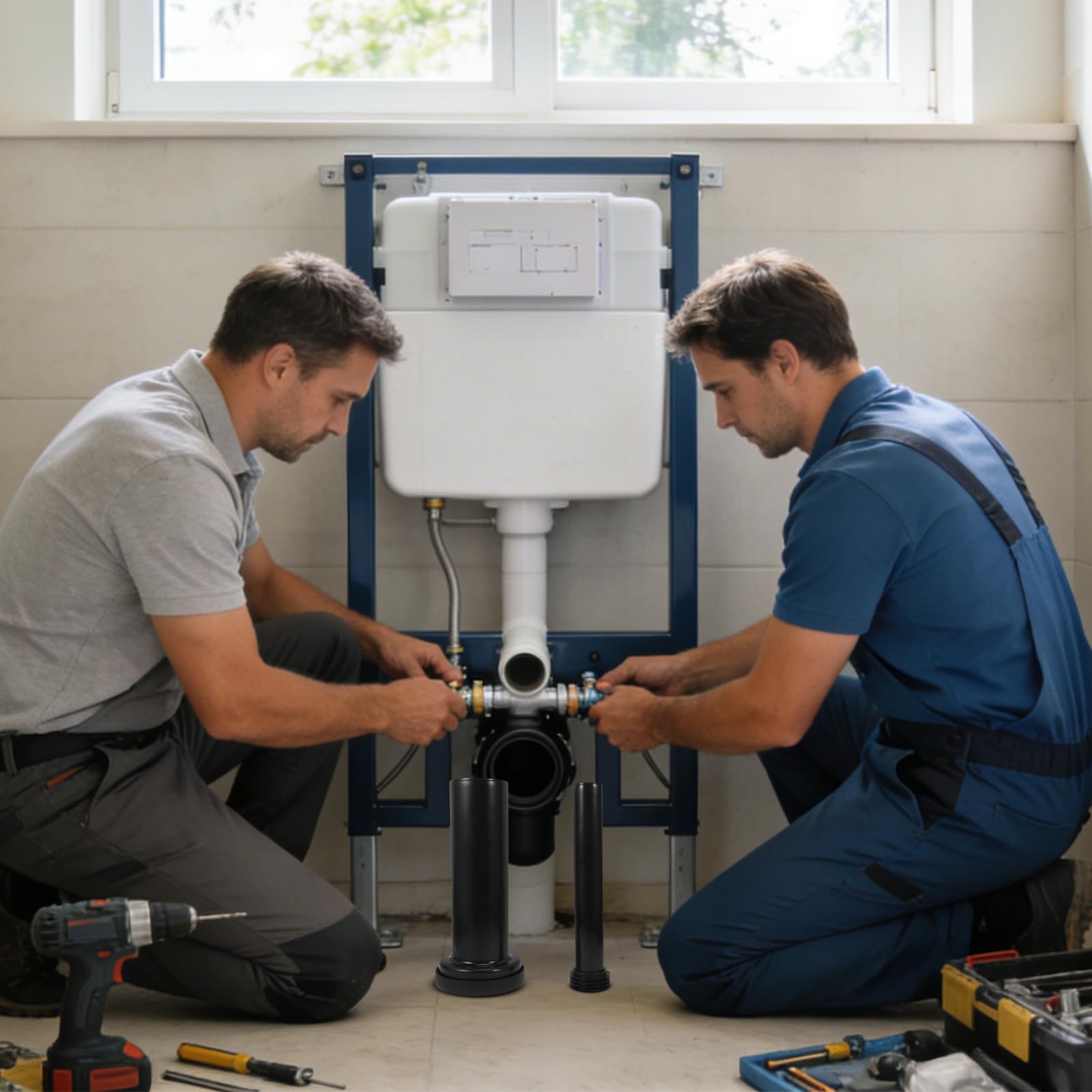 Tubo di Drenaggio per Cassetta Wc Montato a Parete in Plastica Nera Installazione Salvaspazio per Bagno, Parte per Serbatoio Water