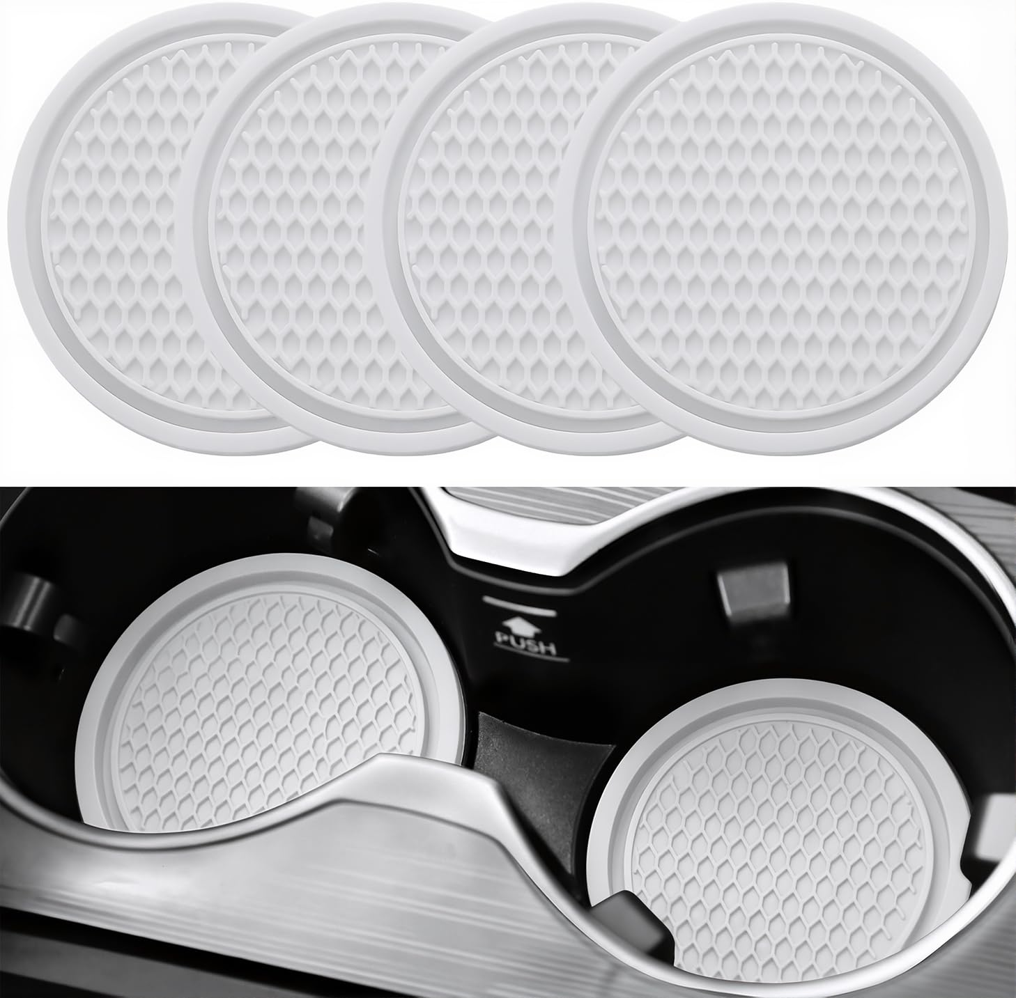 SINGARO Car Cup Coaster, 4PCS Universal Non-Slip Cup Holders Embedded in Ornaments Coaster, Car Interior Accessories, White