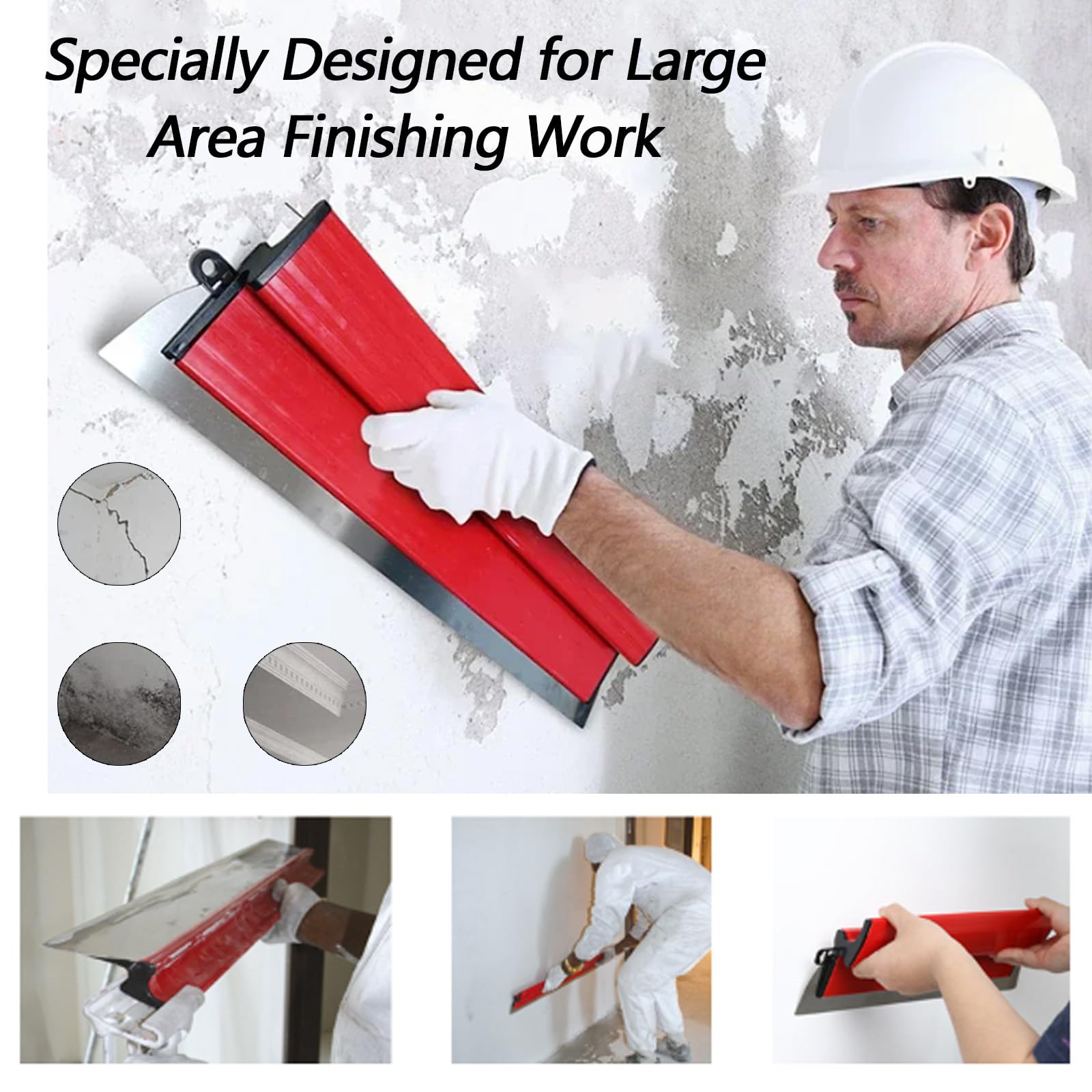Flächenspachtel, 11 Stck 0,5mm Spachtel Set Edelstahlklinge Spachtel Werkzeug 80cm/60cm/40cm/25cm Flächenspachtel Set für Große Arbeitsbereich Wand Dekoration mit Teleskopstange Box Handschuhe
