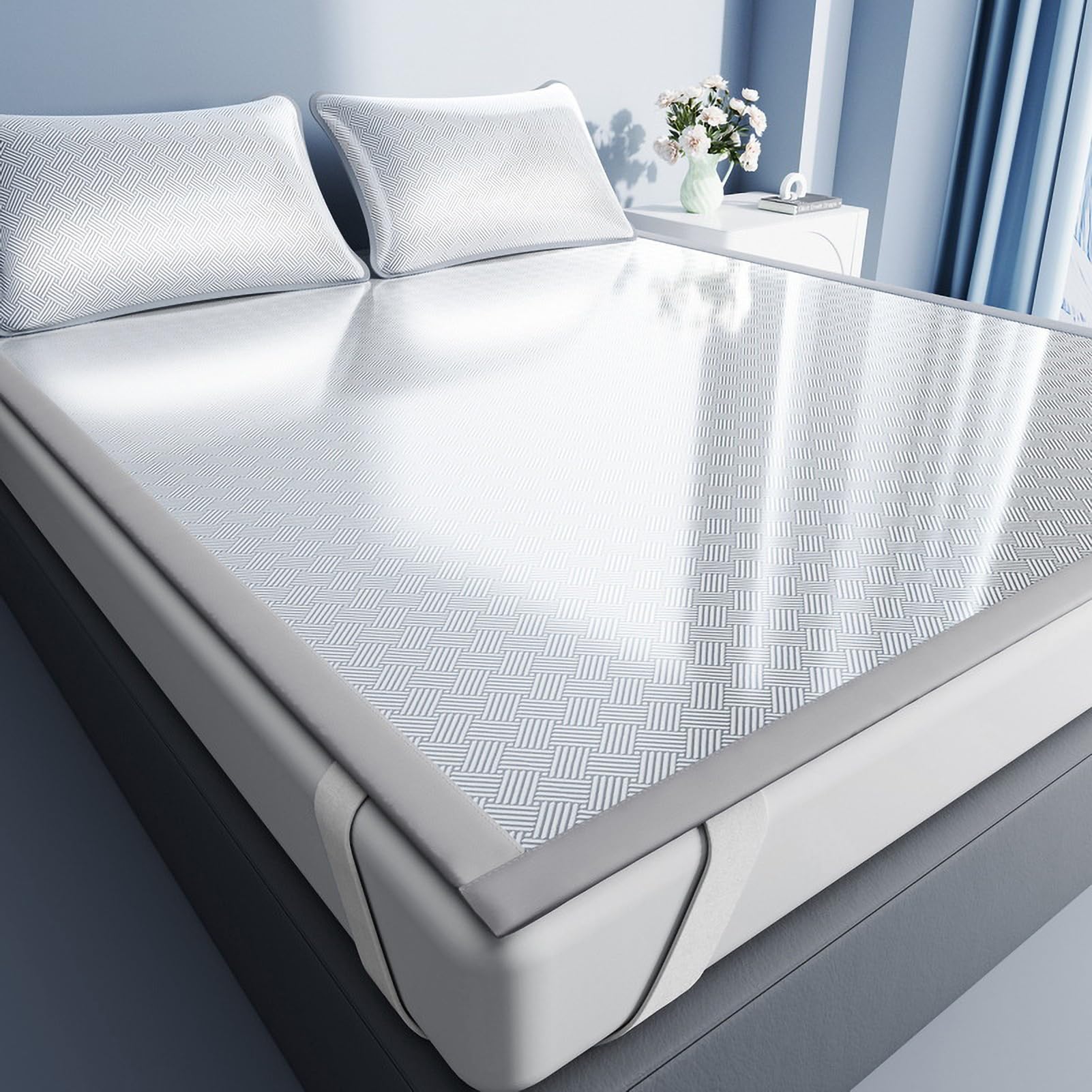 AVSMGP , D, 90 x 190 cm, surmatelas rafraîchissant en soie glacée avec taies d'oreiller, tapis d'été pliable, design nid d'abeille respirant pour un refroidissement rapide pour la maison, les dortoirs