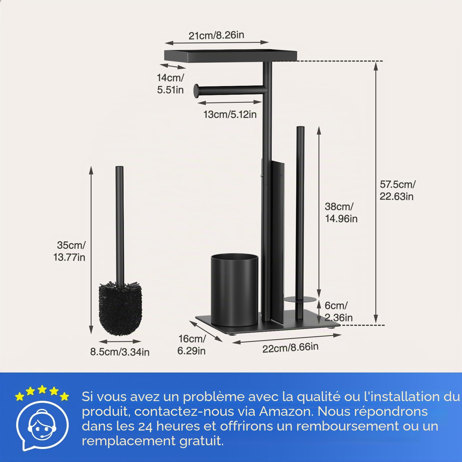 Papier toilette en acier inoxydable debout avec brosse WC - Boîte à lingettes humides inclus - Porte-rouleau