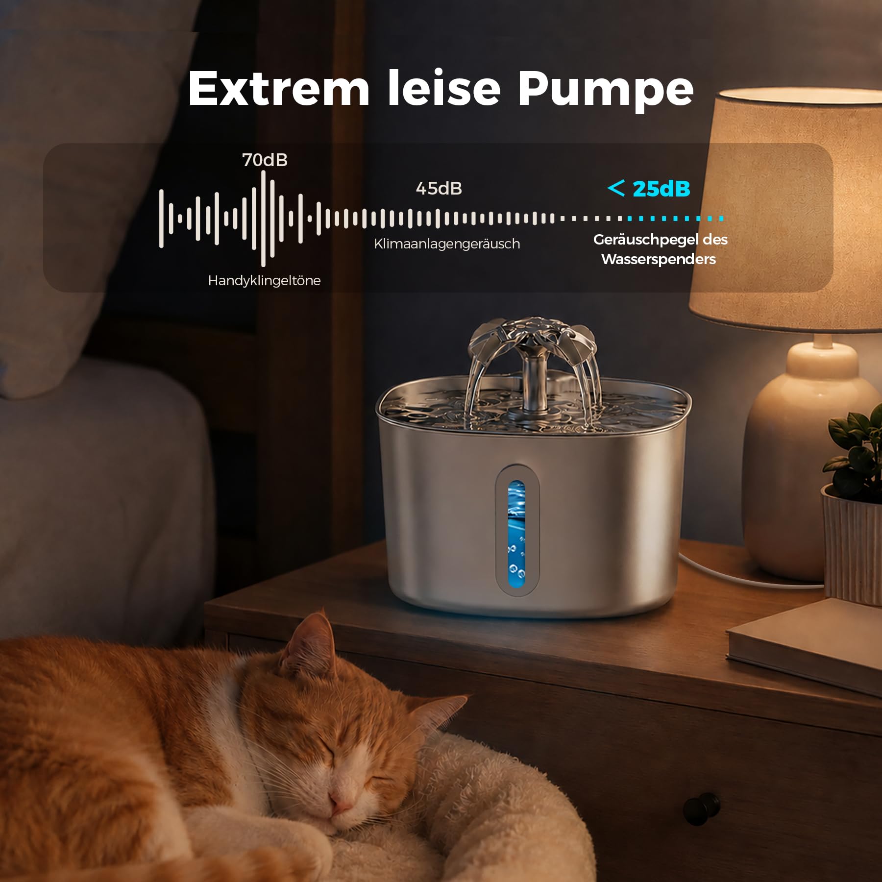APAUK 3.2L Katzenbrunnen Edelstahl,Trinkbrunnen für Katze-Glücksklee Design