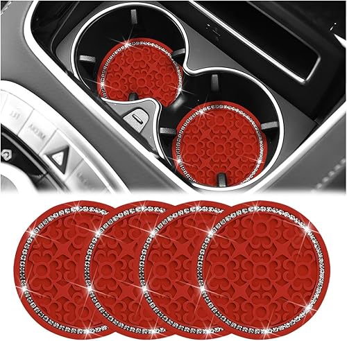 Miniatura 10 de – Portavasos para automóvil con diamantes de imitación, 4 unidades, 2.75 pulgadas, silicona con cristales de strass, tapetes antideslizantes para