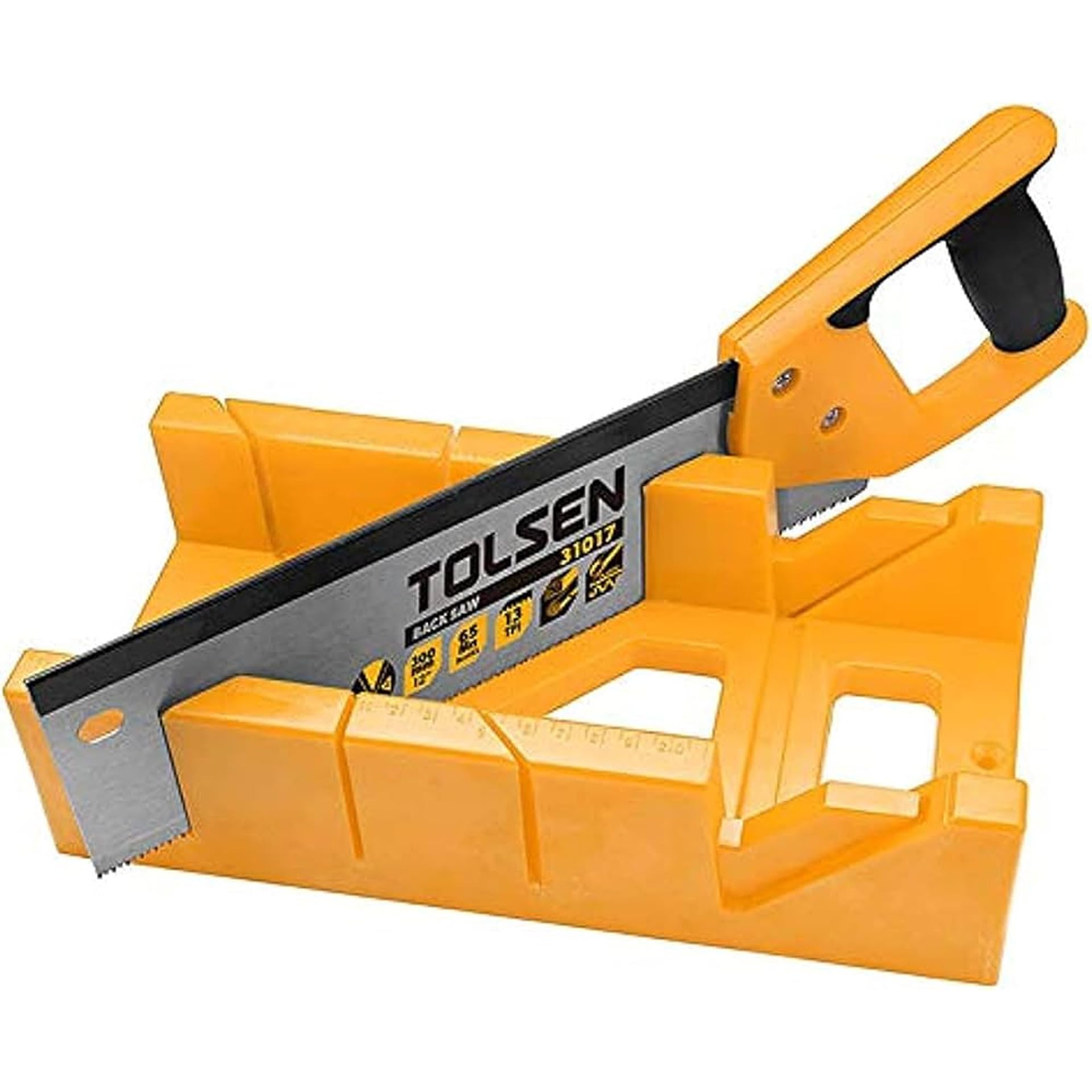 Tolsen Mitre Box with Back Saw Set 300mm Precision Cutting Tool for Angle Cuts Wood Trimming Frame Work Carpentry Installation and Accurate Workshop Cutting Applications