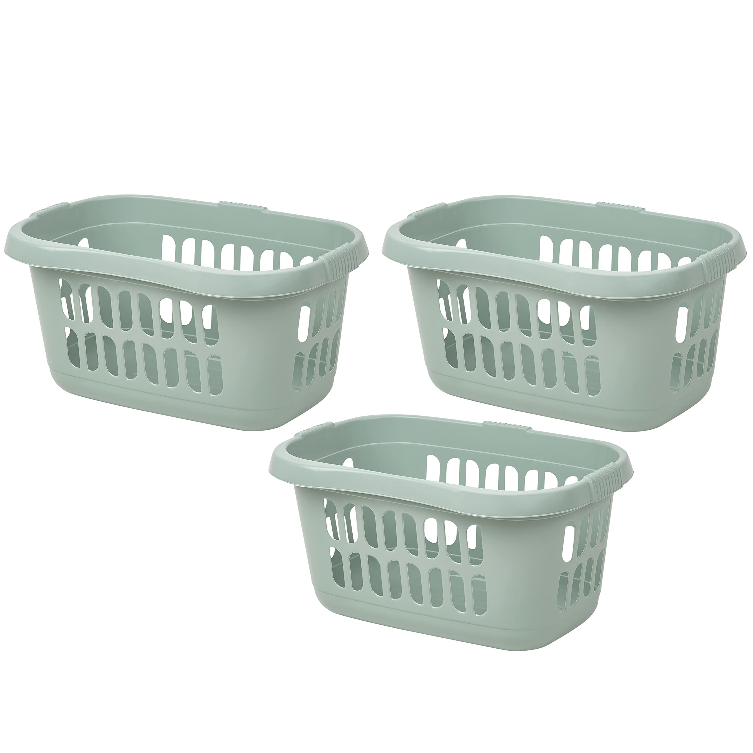 M1ss Silver 3 X 60 Litre Sage Hipster Laundry Basket High Grade Plastic Washing Clothes Linen Storage Bin Tidy Household