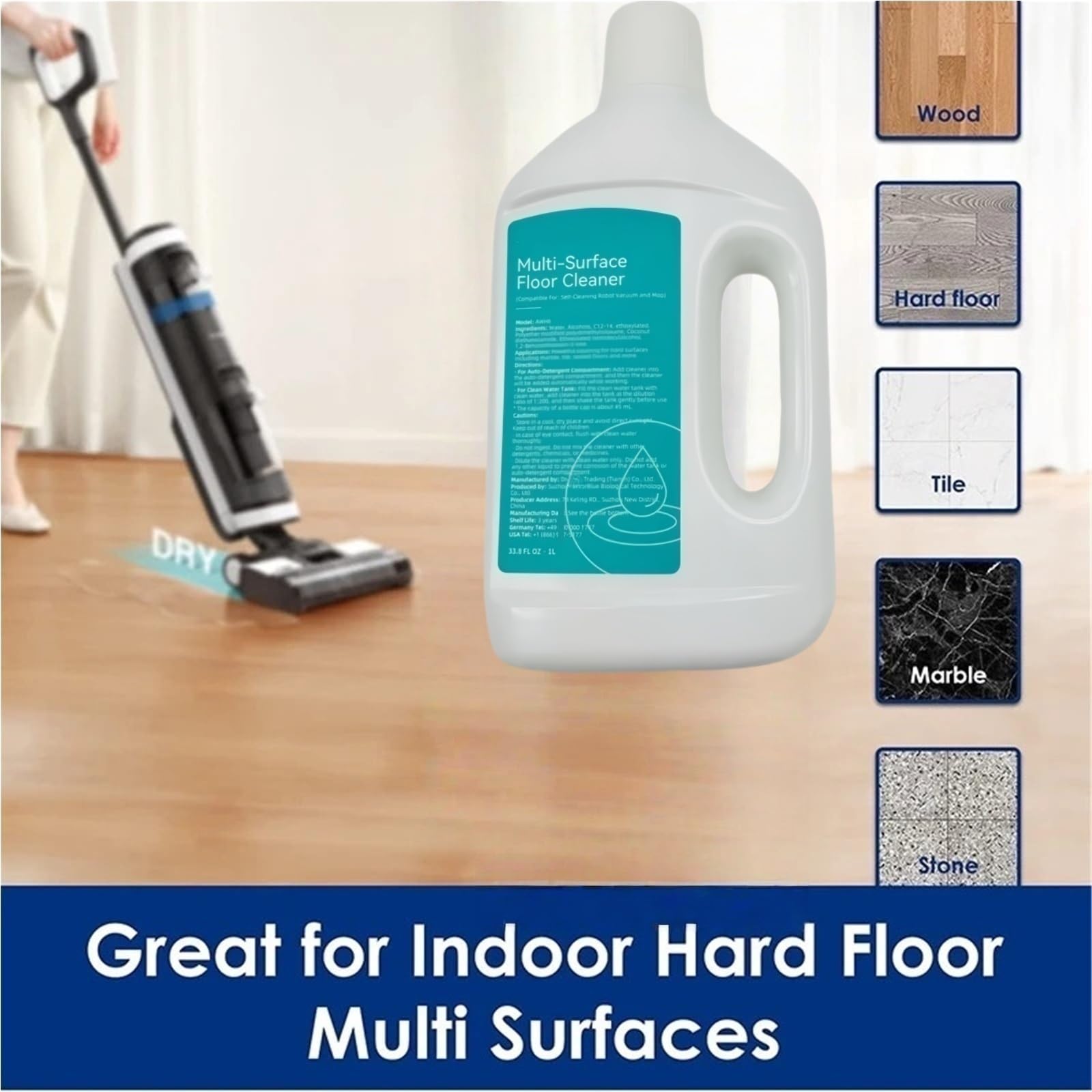 Solución de limpieza for suelos, compatible con MOVA Z50 Ultra/ Z60 Ultra/ V50 Ultra/ P50 Pro Ultra/ P10 Pro Ultra, detergente for suelos(3 bottles)