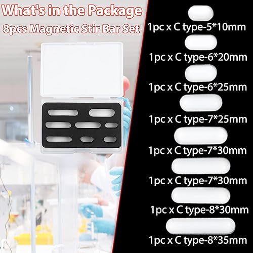 Miniatura 3 de Juego de 8 barras de agitación magnética de PTFE para agitador magnético, barras de mezcla de imán blanco, formas cilíndricas, 0.315x1.378 in,
