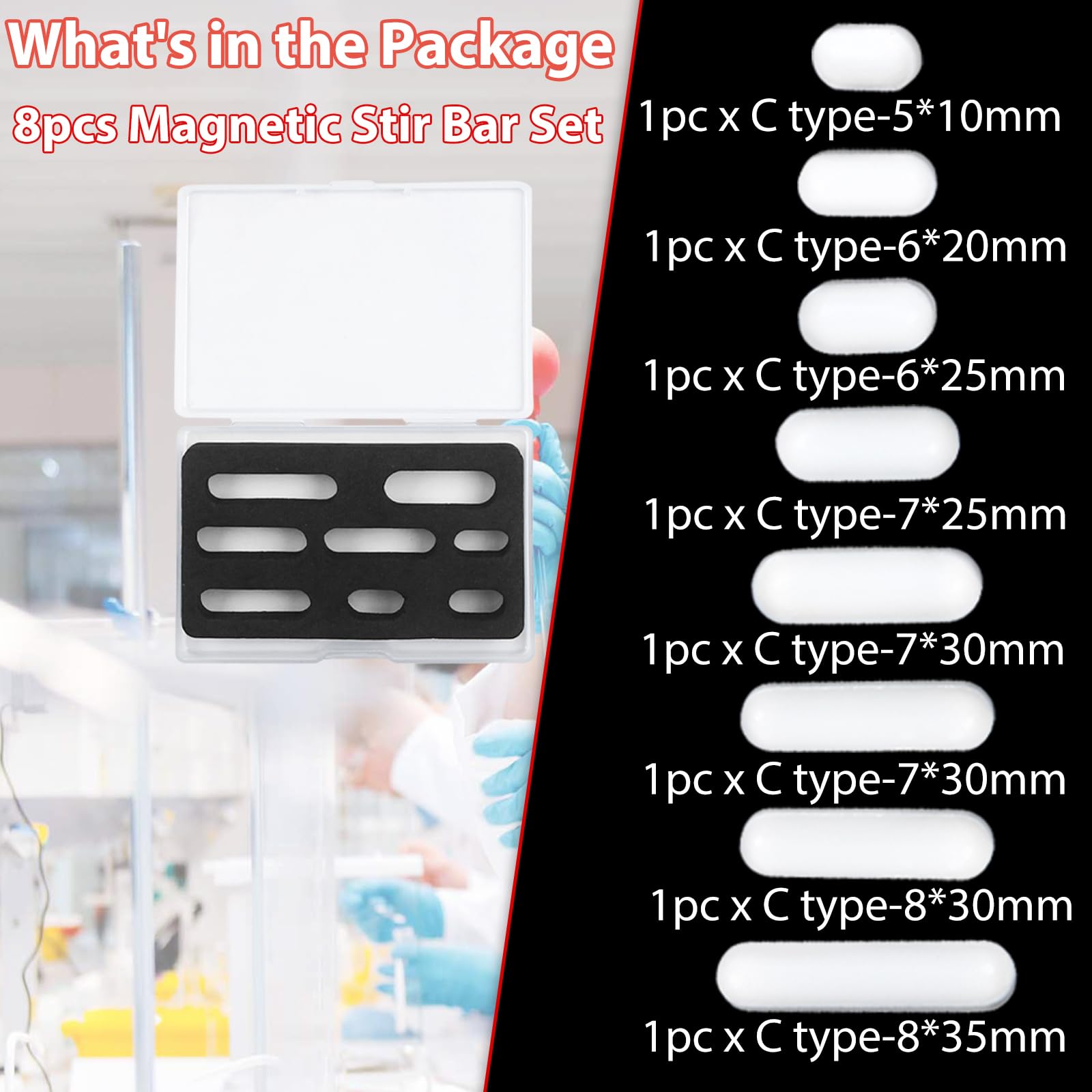 PTFE Magnetic Stir Bars - Set of 8 -3