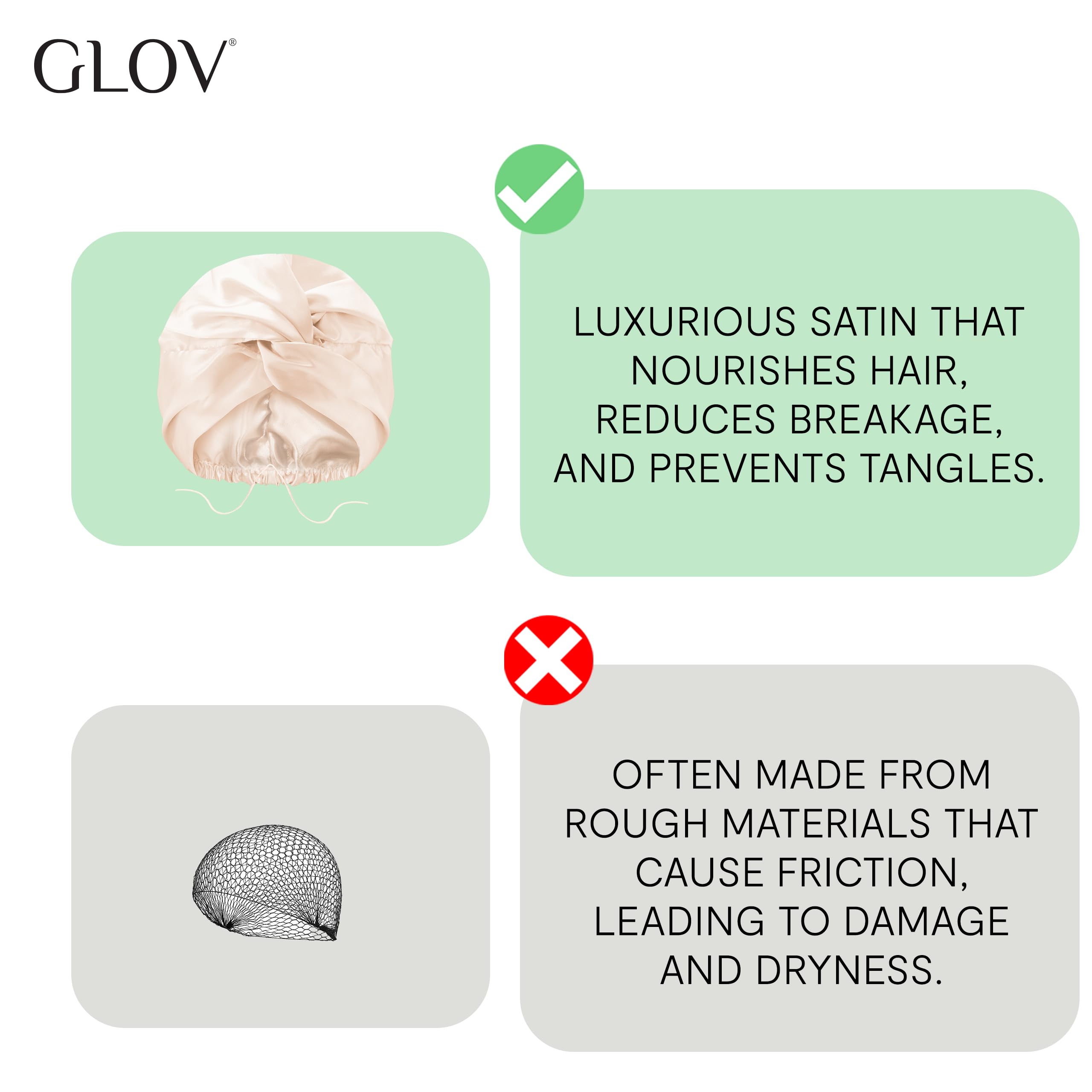 GLOV Schlafmütze Damen Schlafkappe Satin Haarhaube für die Nacht Haarnetz Satin Bonnet Turban für Langes Lockiges Haar Kopfbedeckung Schlafhaube Haarschutz für die Nacht Einheitsgröße