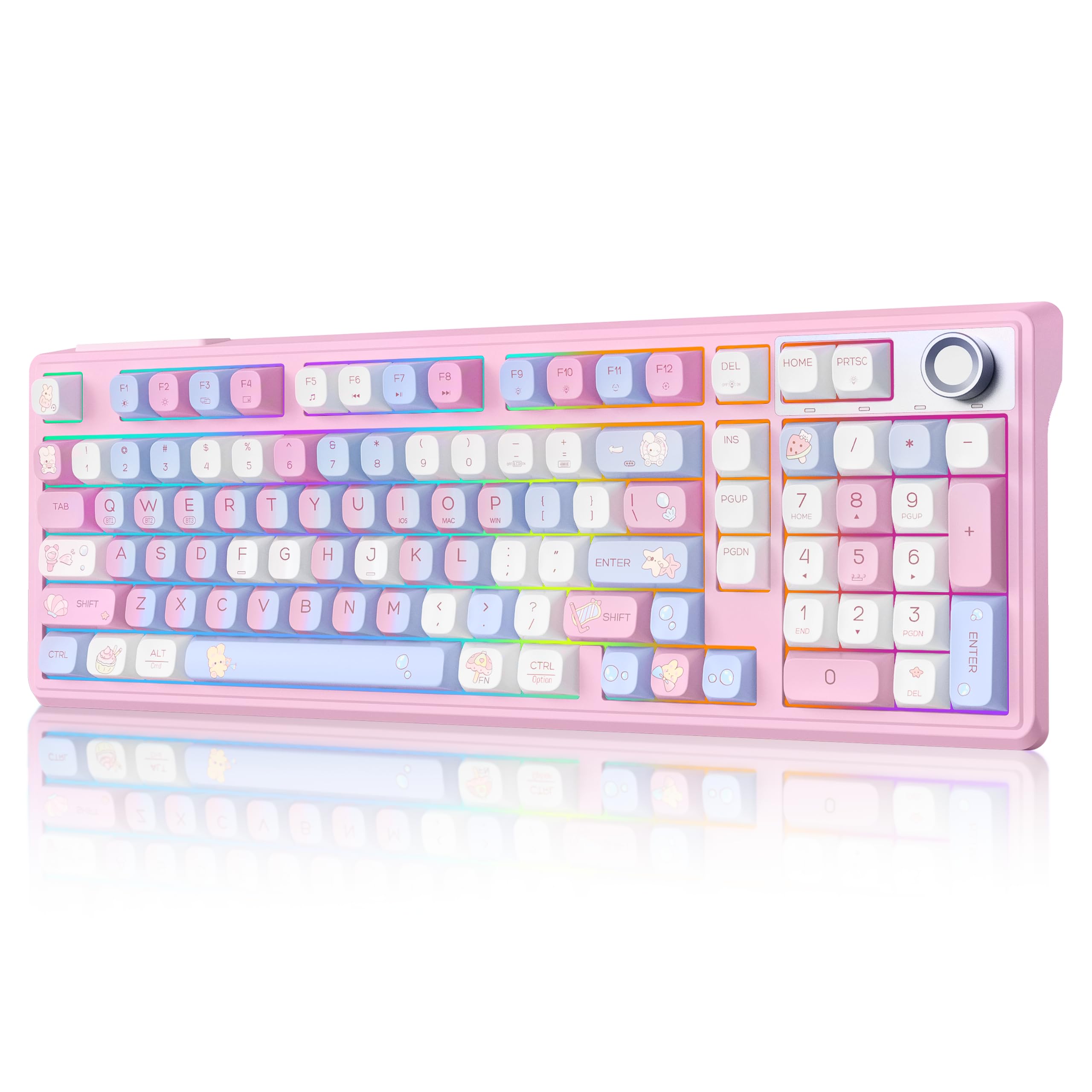 Compute Keyboard, Wireless Gaming Mechanical Creamy Keyboard Pink | Full Size Keyboard with Knob & 4000mAh Battery, Pre-lubed Switches, PBT Keycaps, RGB Backlit Hot Swappable Custom Keyboards
