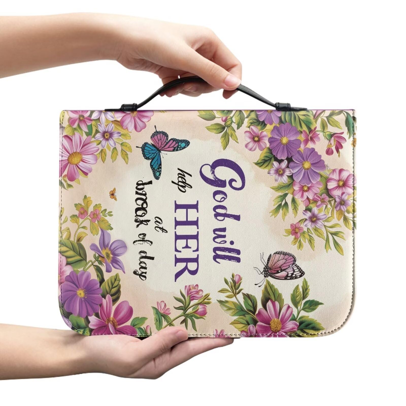 Kuiaobaty Daisy Butterfly Bible Cover for Women Zipper Carrying Books Organizer Bag with Handle, Novel Protector for Bookish Gifts — image 1