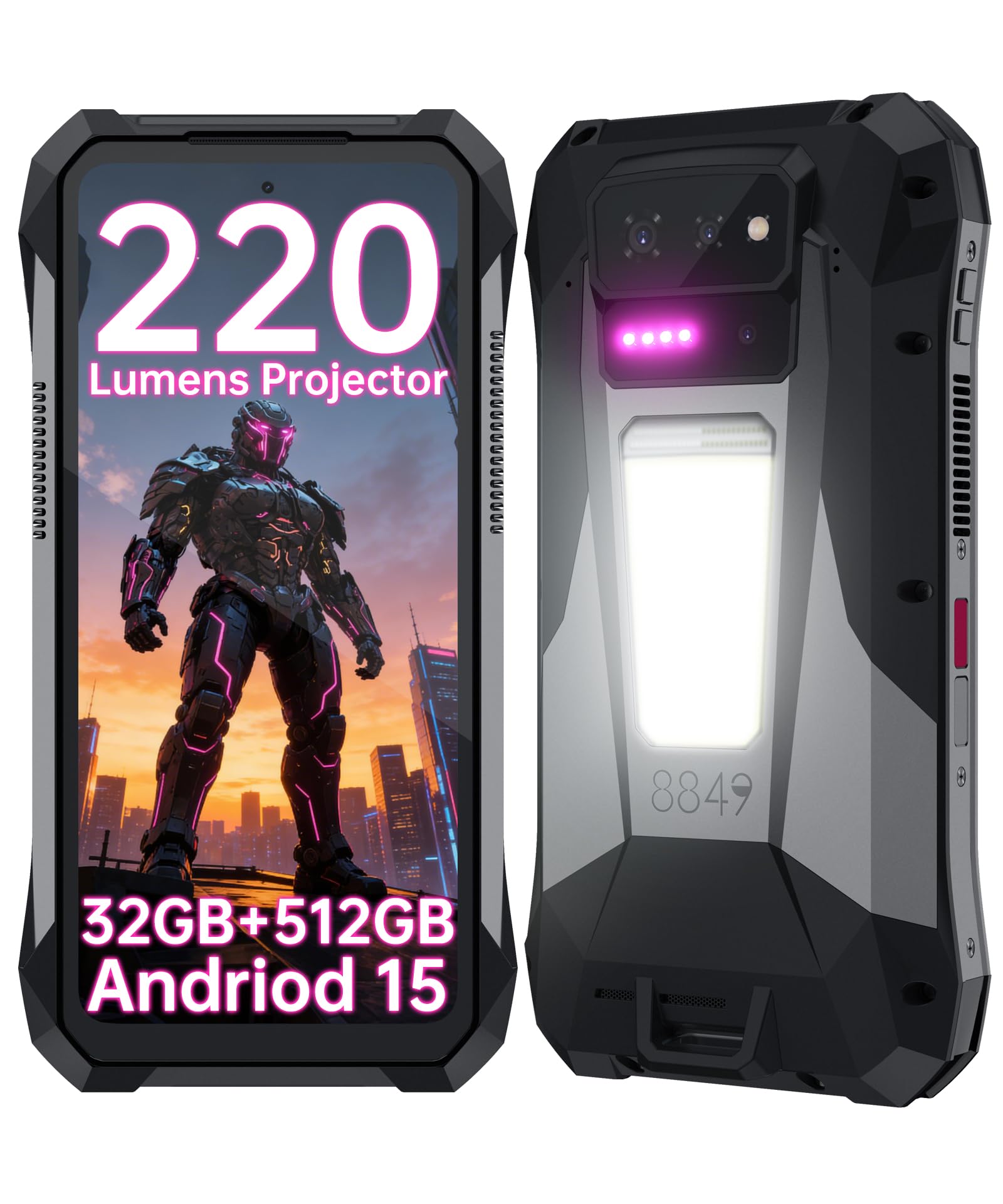 8849 Tank X Celular Robusto 5G, Android 15 Celulares de Obra con Proyector