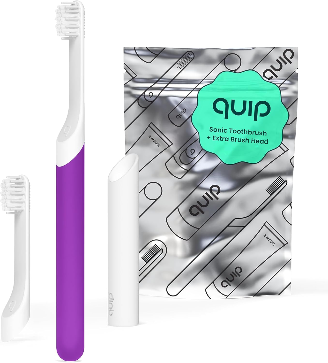 Quip Sonic Toothbrush for Youngsters with Timer – Consists of Further Brush Head and Journey Cowl Mount – Electrical, Smooth Bristle Refill Head, Rubber Deal with, 3 Month Battery Life – Journey Toothbrush – Purple