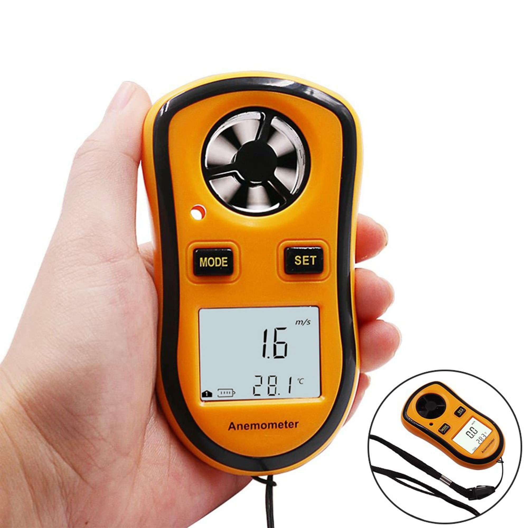 FISHTEC Anémomètre Numérique Portable - Mesure la Vitesse du Vent actuelle/moyenne/maximale + Température - Ecran LCD rétroéclairé - Planche à voile, Pêche, Cerf-volant et Alpinisme - 1 Pile (incluse)
