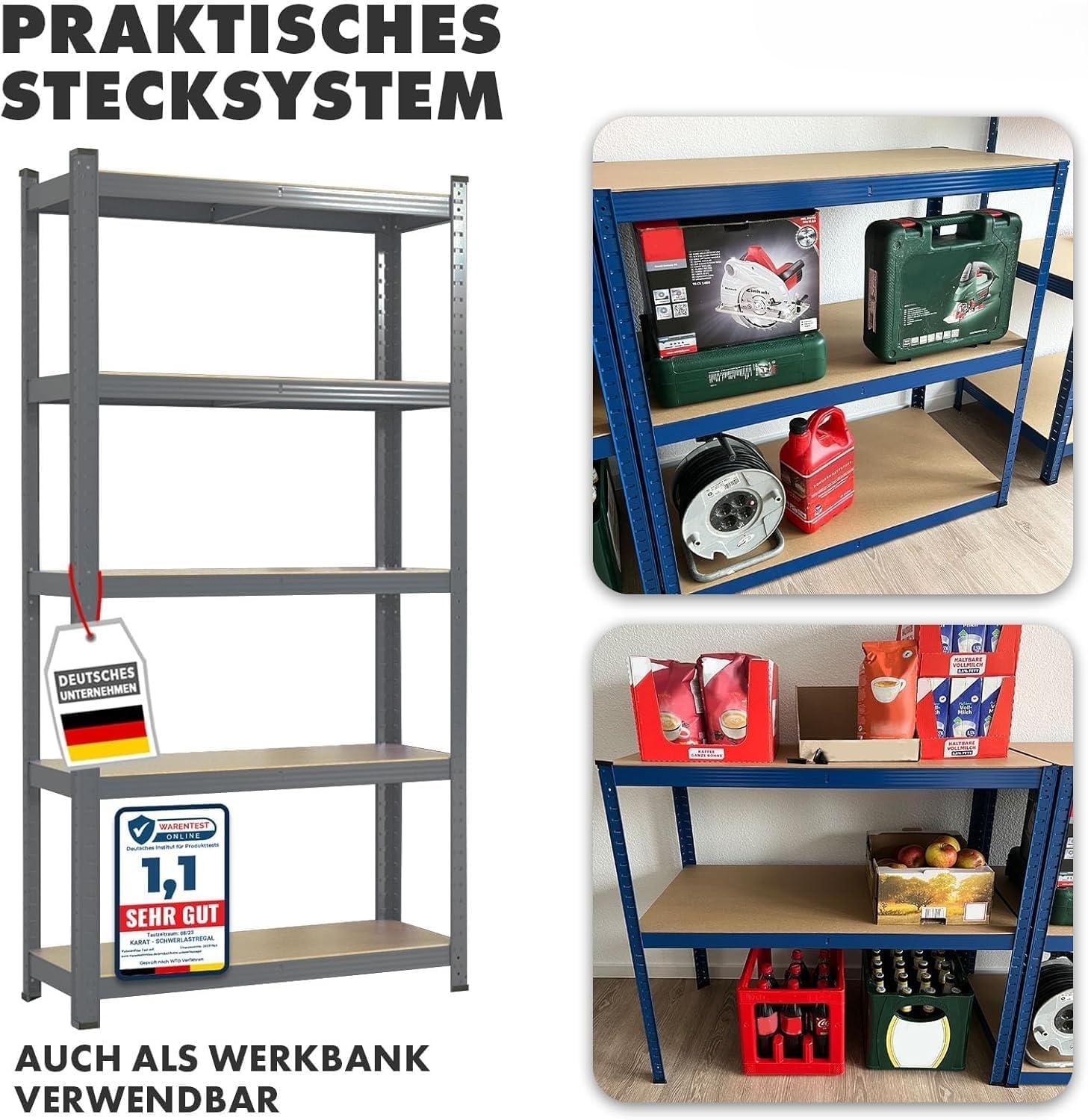 etm Rekken voor zware lasten, verpakking van 2 stuks, 180 x 90 x 40 cm, zwart, steekrek, opbergrek, staande stelling, steeksysteem zonder gereedschap monteerbaar (Lakota, zwart