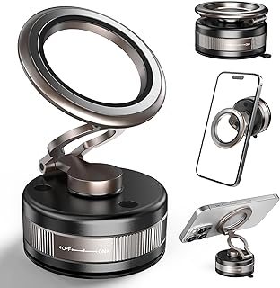 PKBD Vacuum Magnetic Mobile Phone Holder Car Magsafe, 360° Rotatable and Foldable Portable Magnetic Mobile Phone Holder for Car Samsung and iPhone Mounting on Windscreen / Smooth Surfaces, Black