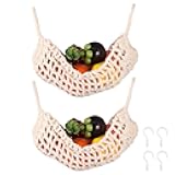 KTZCTPCA 2Pcs Kitchen Fruit Hanging Hammock with Hooks, Under Cabinet Macrame Basket, RV Fruit Holder Net Organization, Fruit Hammock for Home Dining Room Cabinet Decor Boat Camper Rv