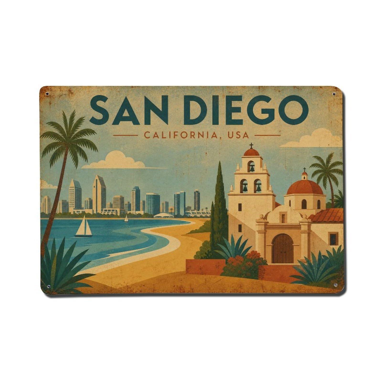 Metal Tin Sign Retro Travel USA San Diego