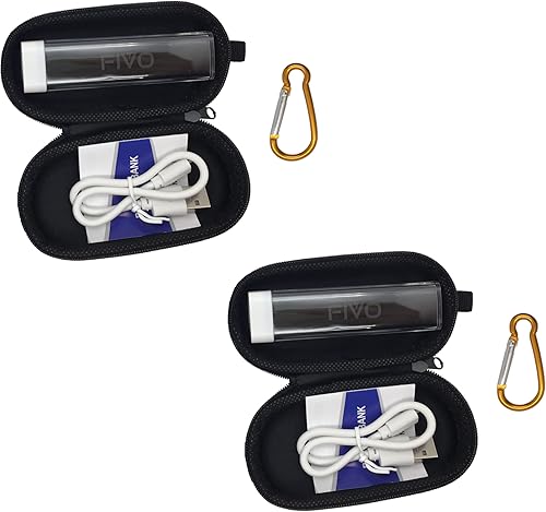 FIVO Cargador portátil de batería de 2600 mAh, 5 V 1 A con cable USB, funda rígida de transporte y gancho para iPhone, Samsung Galaxy y más (paquete