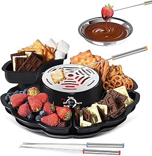 2 in 1 Electric Fondue Set & Smores Maker Tabletop Indoor Kit with Removable Trays & 4 Skewers – Smores Station Chocolate Melting Pot - Unique Couple Gift Set Idea