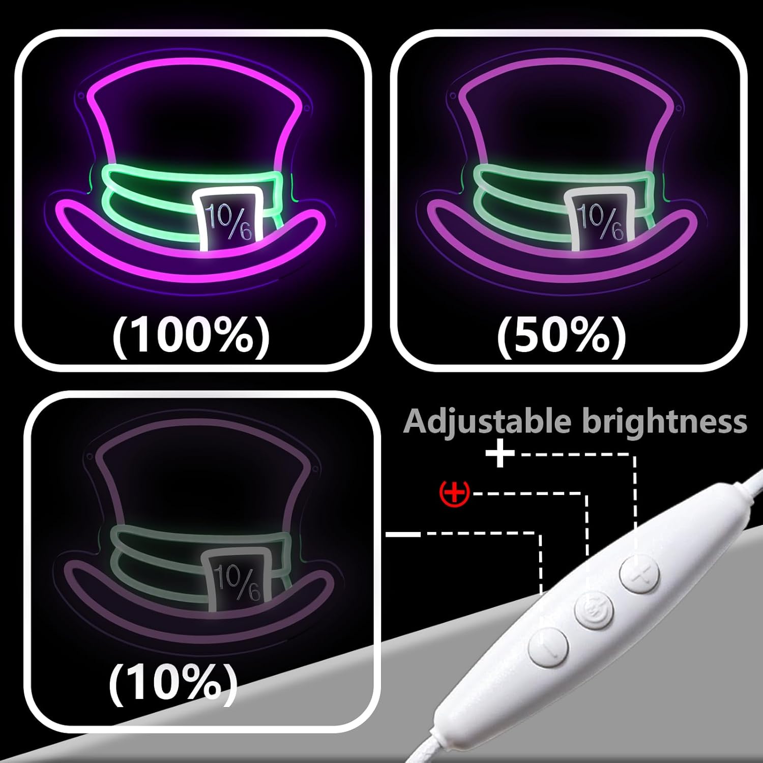 Mad Hatter Hat Neon Signs for Wall Decor Dimmable Alice in Wonderland LED Lights for Bedroom Man Cave Party Bar Background Decoration Birthday and Halloween Gifts, 11.42 * 9.8 Inches