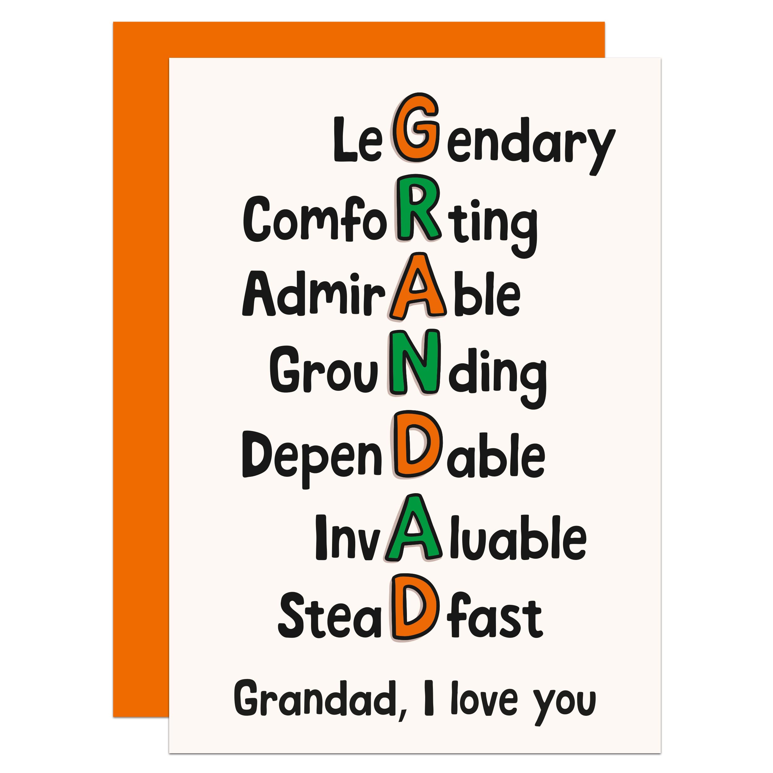 Grandad Birthday Card, Fathers Day, From Grandchild, Cute, Heartfelt Acrostic Poem (Grandad)