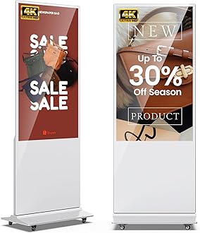 JIYANG 55 Inch 4K Digital Signage Display, Indoor Floor Standing Advertising Display Kiosk Android System,Commercial LCD Totem Support HDMI-in,Store Displays Screens and Lifetime CMS System(White)
