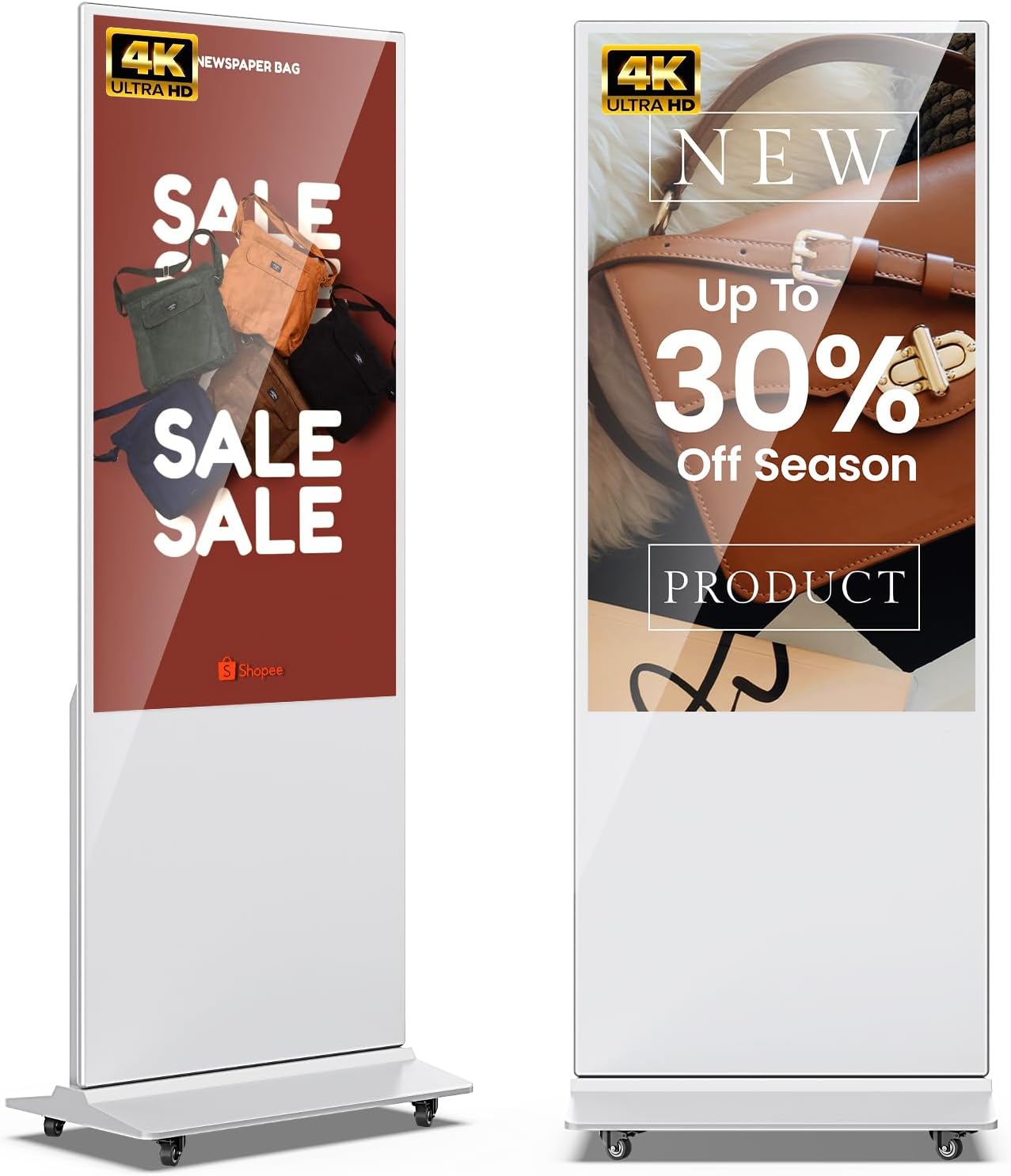 55 Inch 4K Digital Signage Display, Indoor Floor Standing Advertising Display Kiosk Android System,Commercial LCD Totem Support HDMI-in,Free Customization Stickers and Lifetime CMS System(White)