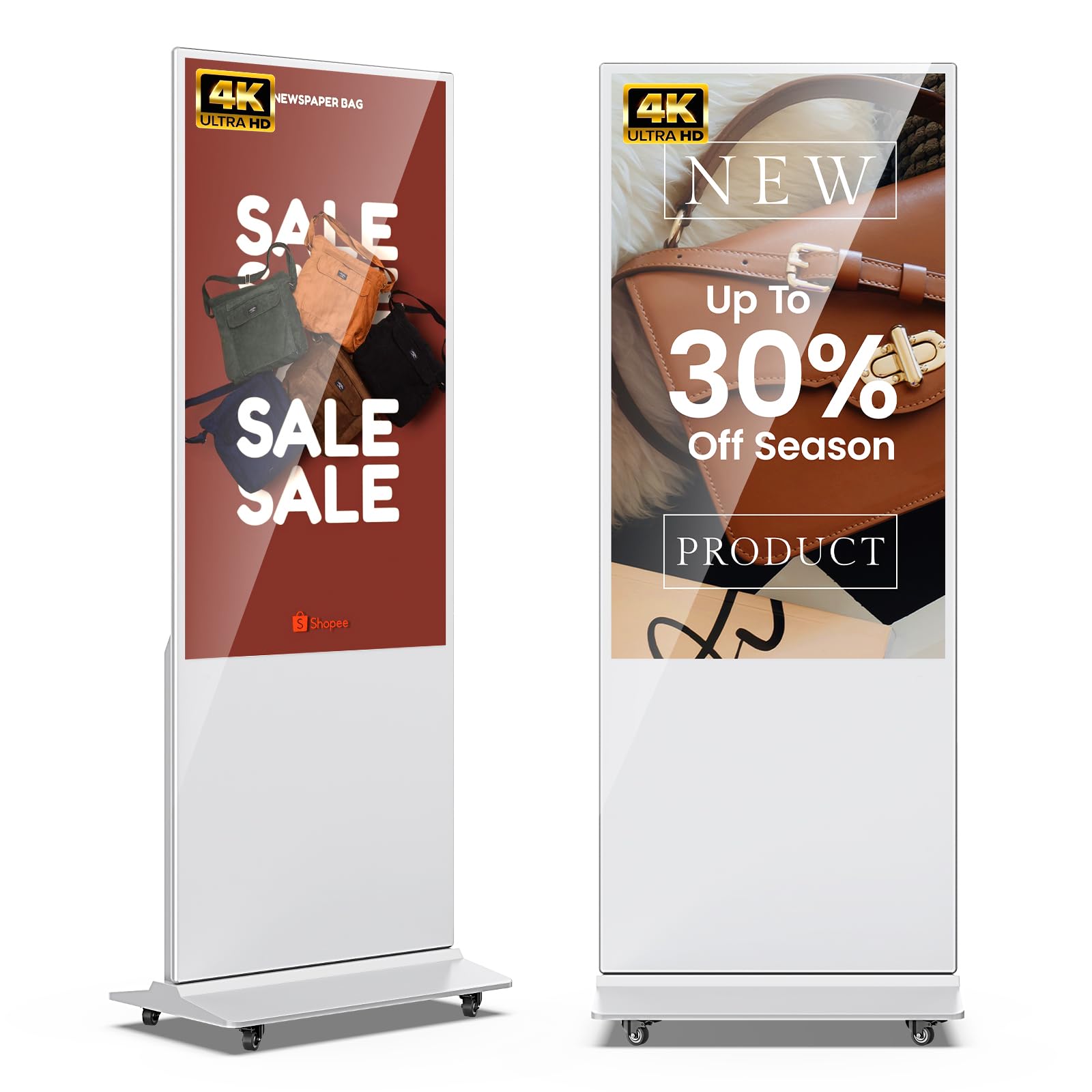 JIYANG 55 Inch 4K Digital Signage Display, Indoor Floor Standing Advertising Display Kiosk Android System,Commercial LCD Totem Support HDMI-in,Store Displays Screens and Lifetime CMS System(White)