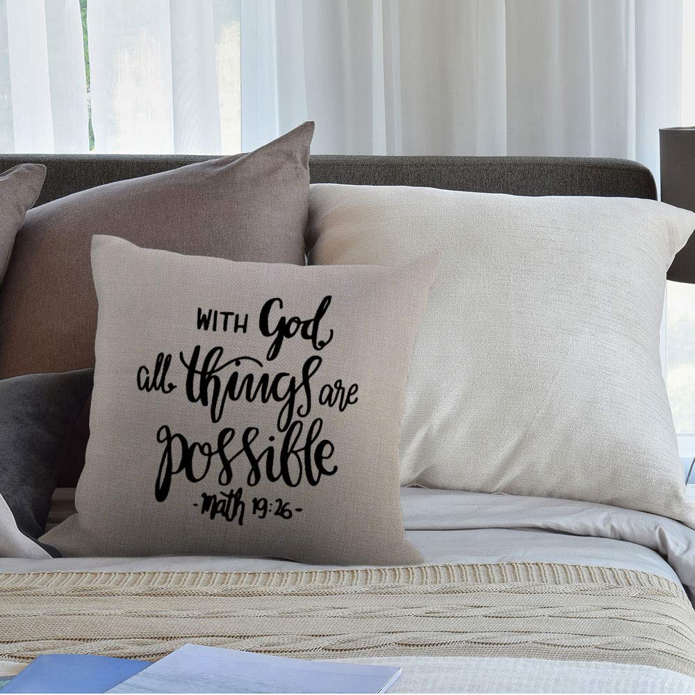Hgod Designs Housses De Coussin Verset Biblique Religieux Chretien Esperance Avec Dieu Toutes Choses Sont Possibles Citation Taies Doreillers Maison Decoration Chambre Salon Canape 45 X 45 Cm Housses De Coussin Ameublement