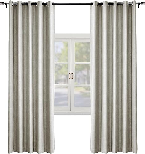 Macochico Cortinas texturizadas de lino antiniebla para sala de estar, paneles de cortina con ojales con forro opaco, tratamiento de ventana de