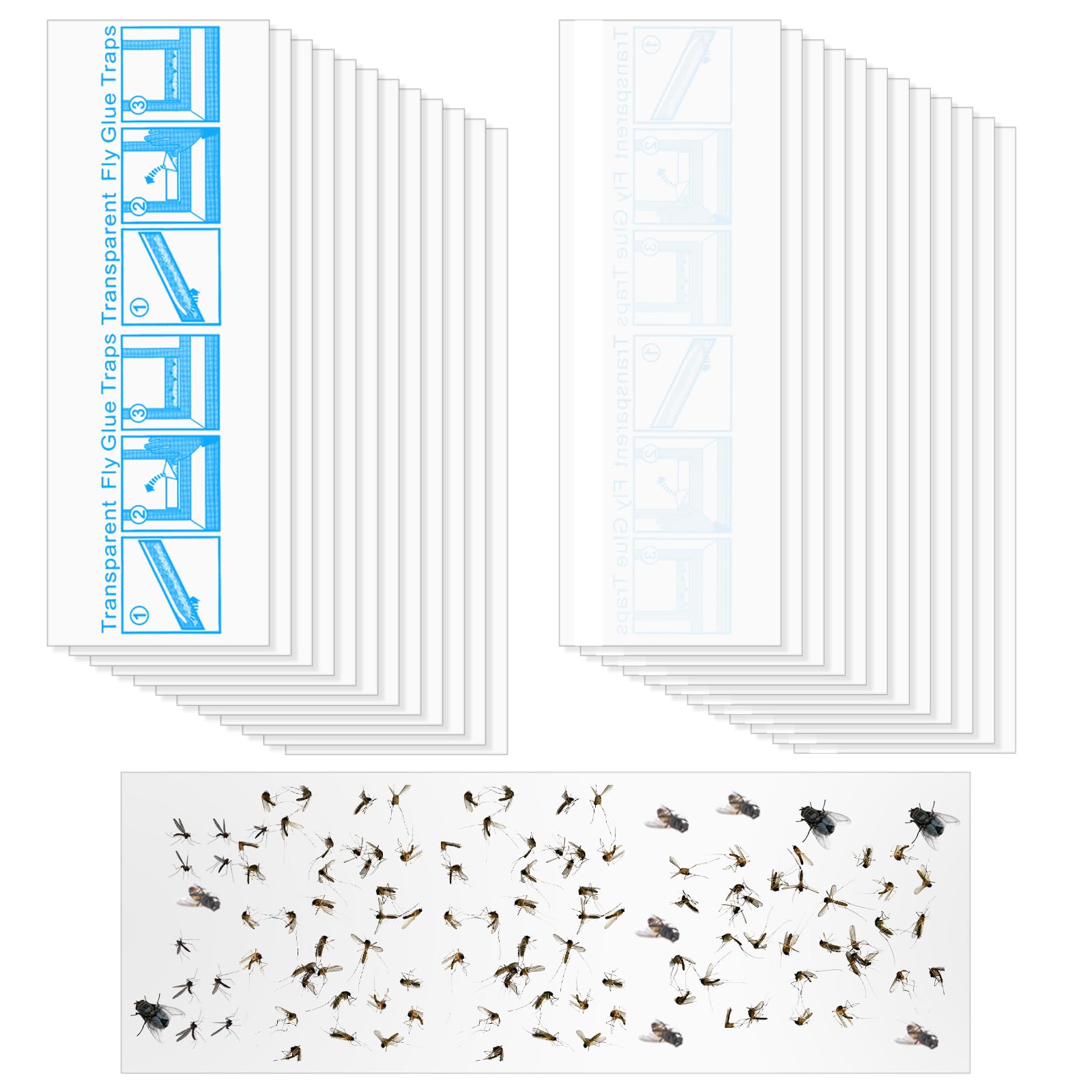 AOOWU 24PCS Window Fly Traps, Fruit Fly Traps for Indoors, Window Fly Stickers, Sticky Glue Traps Fly Paper, Fly Traps for Indoors Bug Catcher Clear, Fly Paper Sticky Strips for Plants & Home Use — image 1