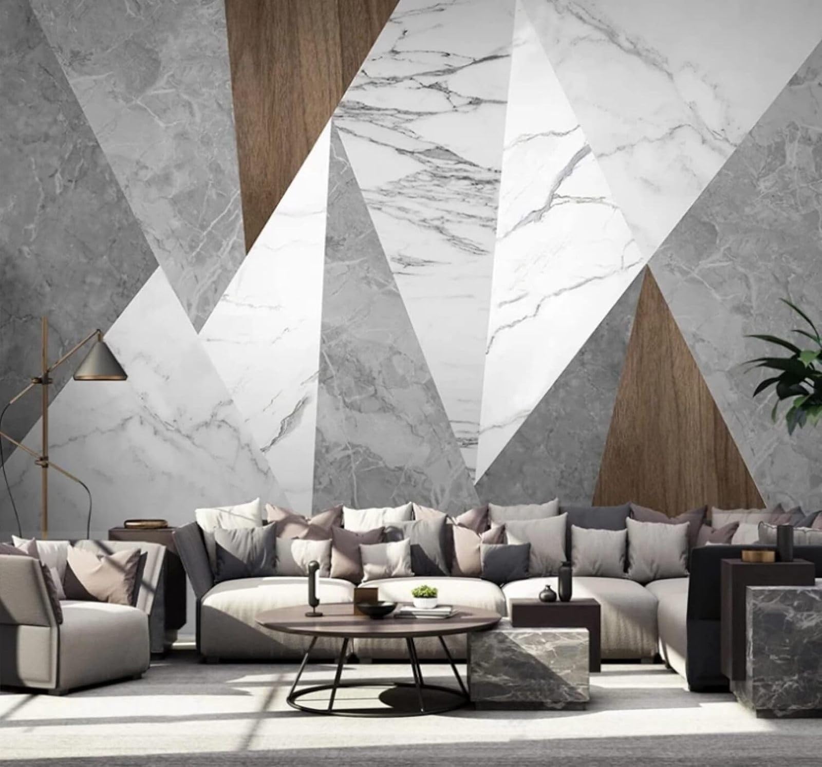 XLMING Abstract Geometric Woodgrain Grey Marble Effect 3D Wallpaper Luxury Home Dining Decor Paste Sofa Living Room The Wall for Bedroom Mural-350cm×256cm