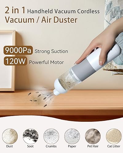 Miniatura 2 de Smerkod Aspiradora de automóvil con succión fuerte de 9000 Pa, aspiradora de mano y plumero de aire 2 en 1, mini aspiradora inalámbrica recargable