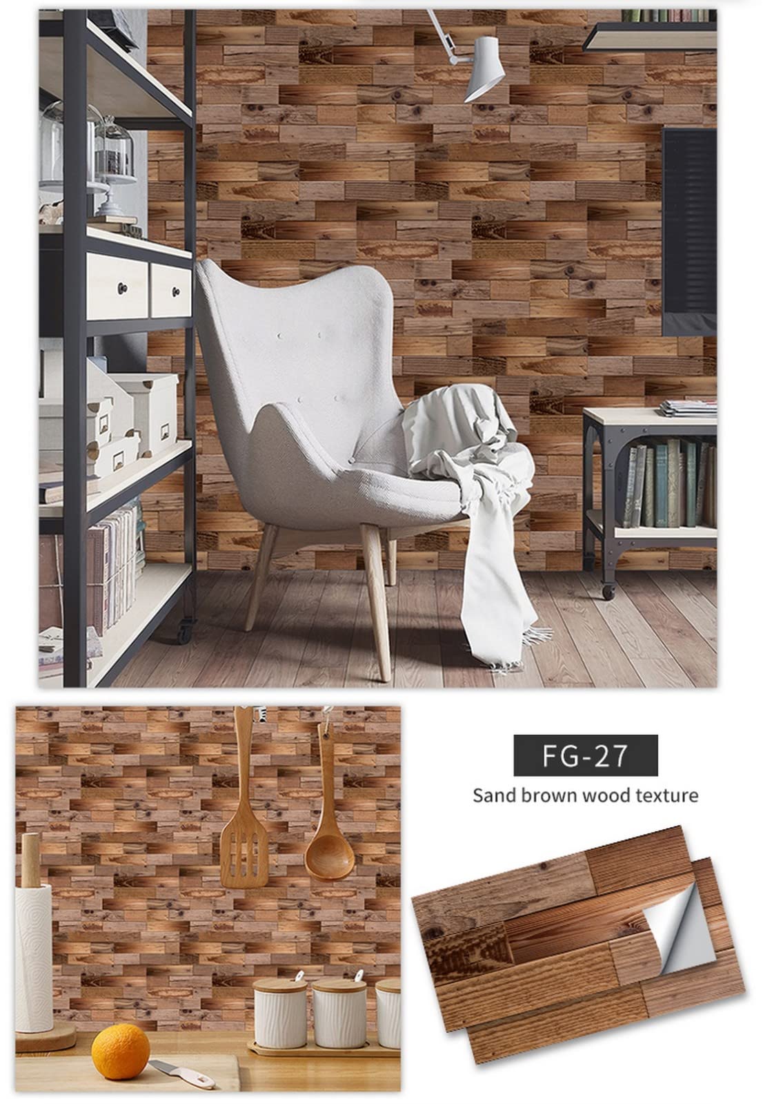 Piastrelle adesive effetto legno 3D, impermeabili, in PVC, decorazione da parete, cucina, bagno, paraschizzi, 15 cm x 30 cm