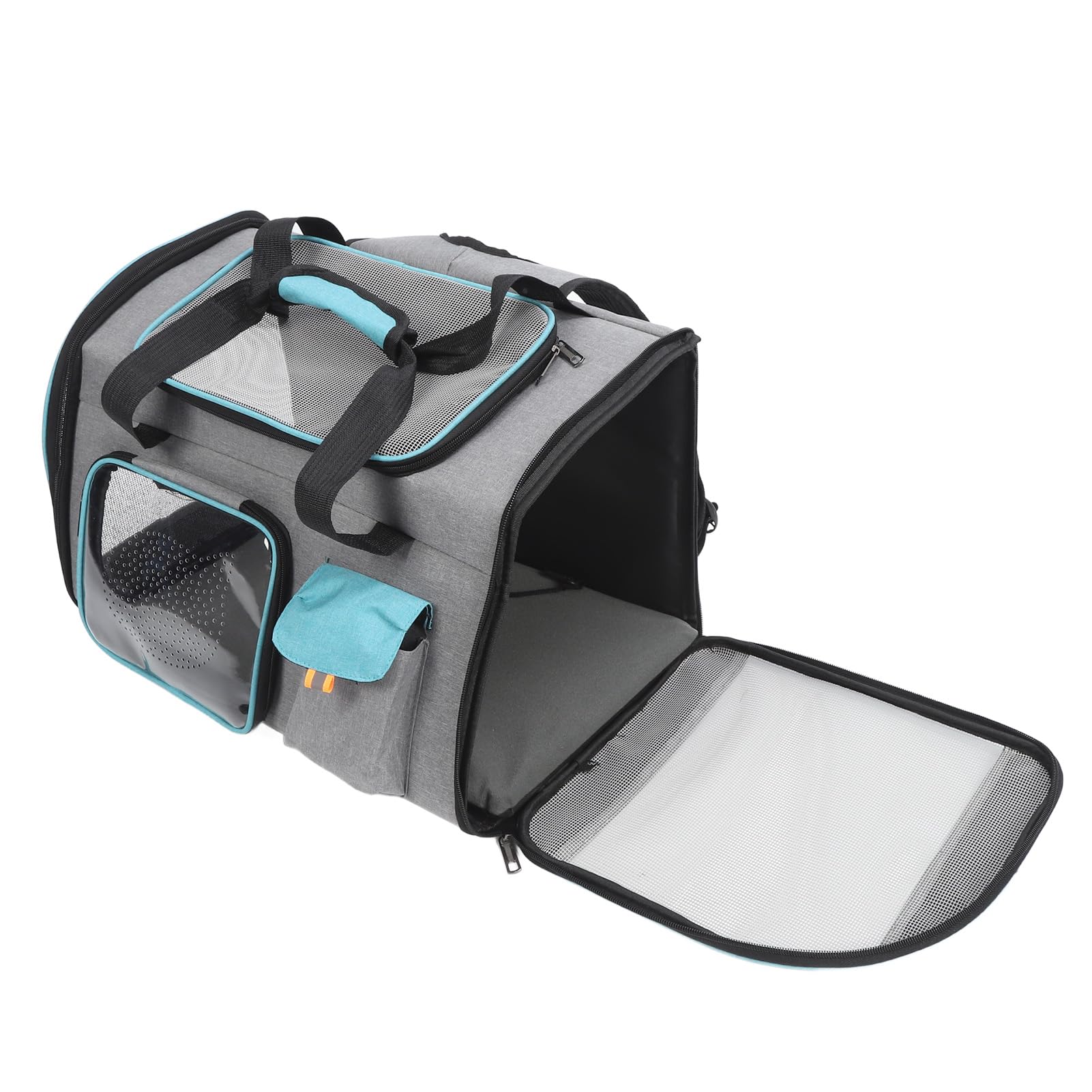Mochila transportadora para mascotas, malla transpirable, transportador portátil para gatos de gran capacidad, transportador para perros para viajes al aire libre, senderismo, (Gris y azul)