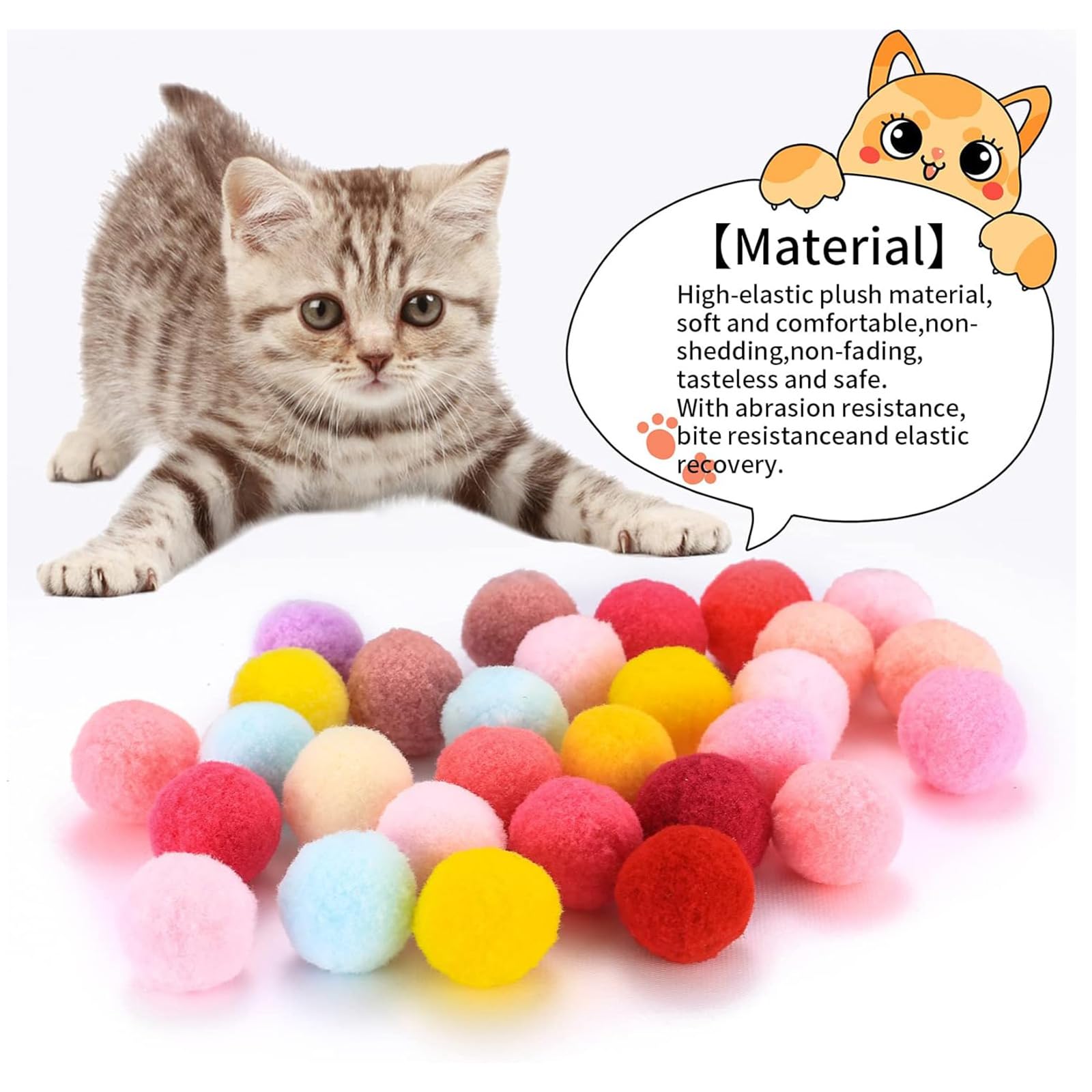 JYTDBCS 100 Pack Cat Toy Balls, Vibrant Color Furry Cat Balls, Soft Cat Pom Pom Toy Balls - Image 2