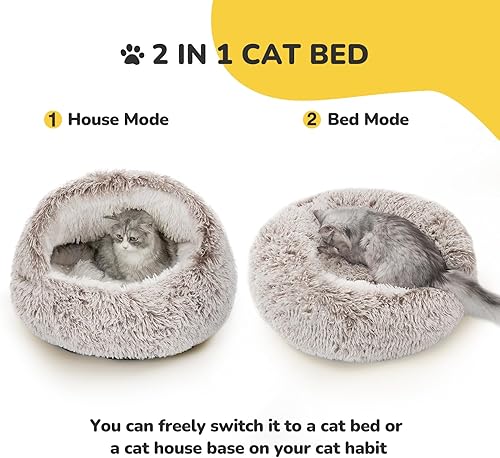 CATISM Plush Hooded Cat Bed — lifestyle photo