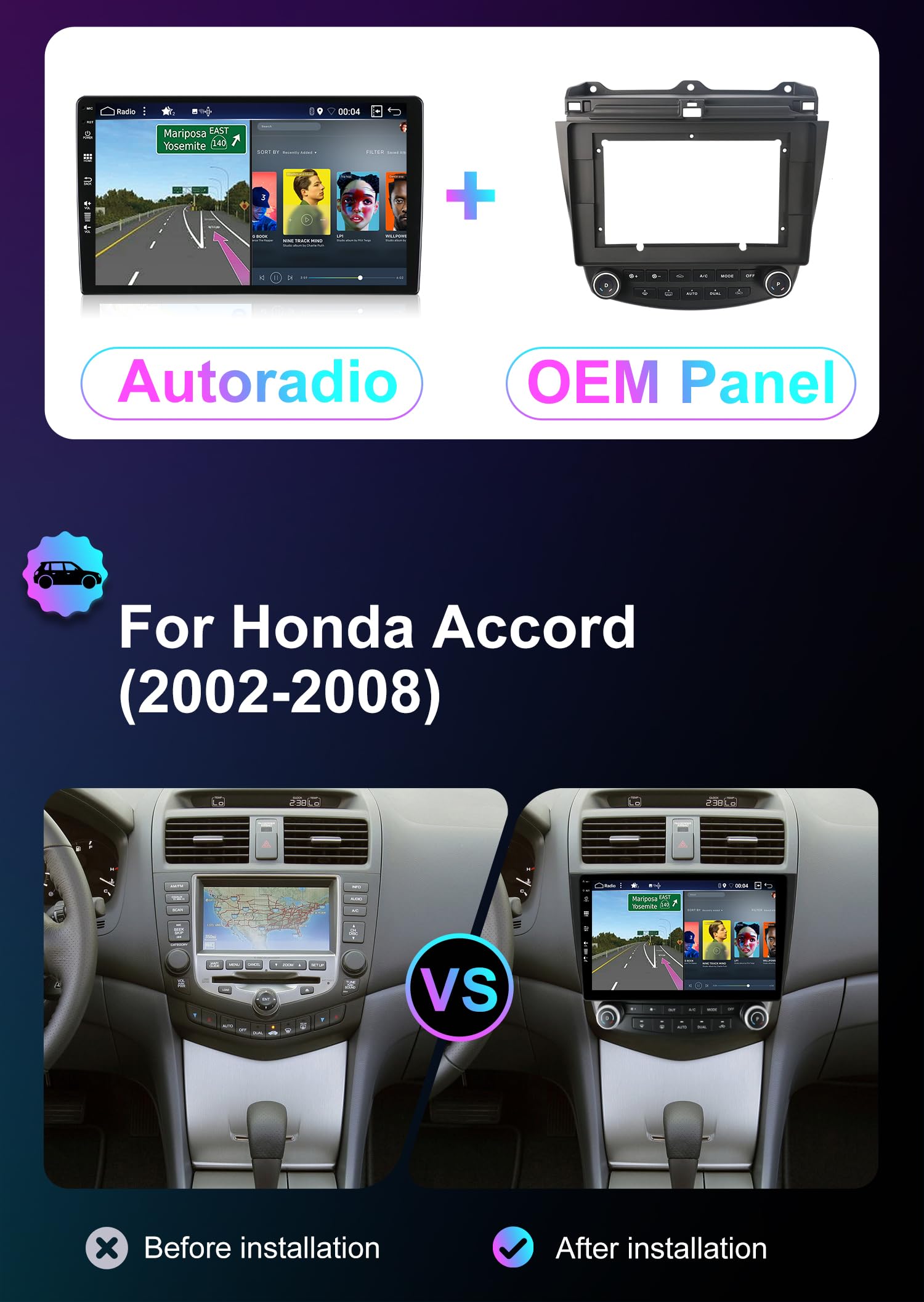 JOYX Android 15 Autoradio Pour Honda Accord 7th (2002-2007) - [4G+64G] - Built-in DSP/Carplay/Android Auto - 2 Din - IPS 10.1 Pouce - LED Caméra