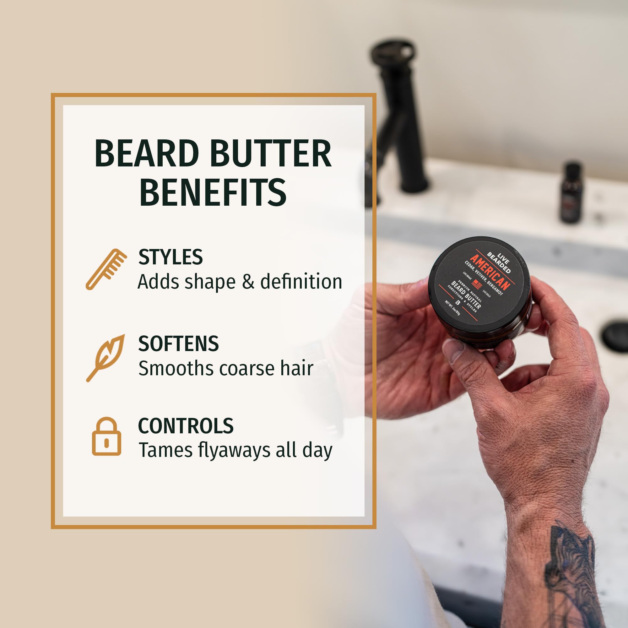 Bartbutter | Live Bearded Made in USA | Alle natürliche Bartbutter (Leder, Zeder, Vanille - Die Exekutive)