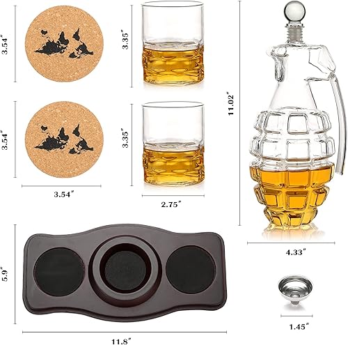 Miniatura 2 de Juego de decantador de whisky con forma de granada, juego de decantador de licor con 2 vasos, regalo de bebida de bourbon escocés para hombres y