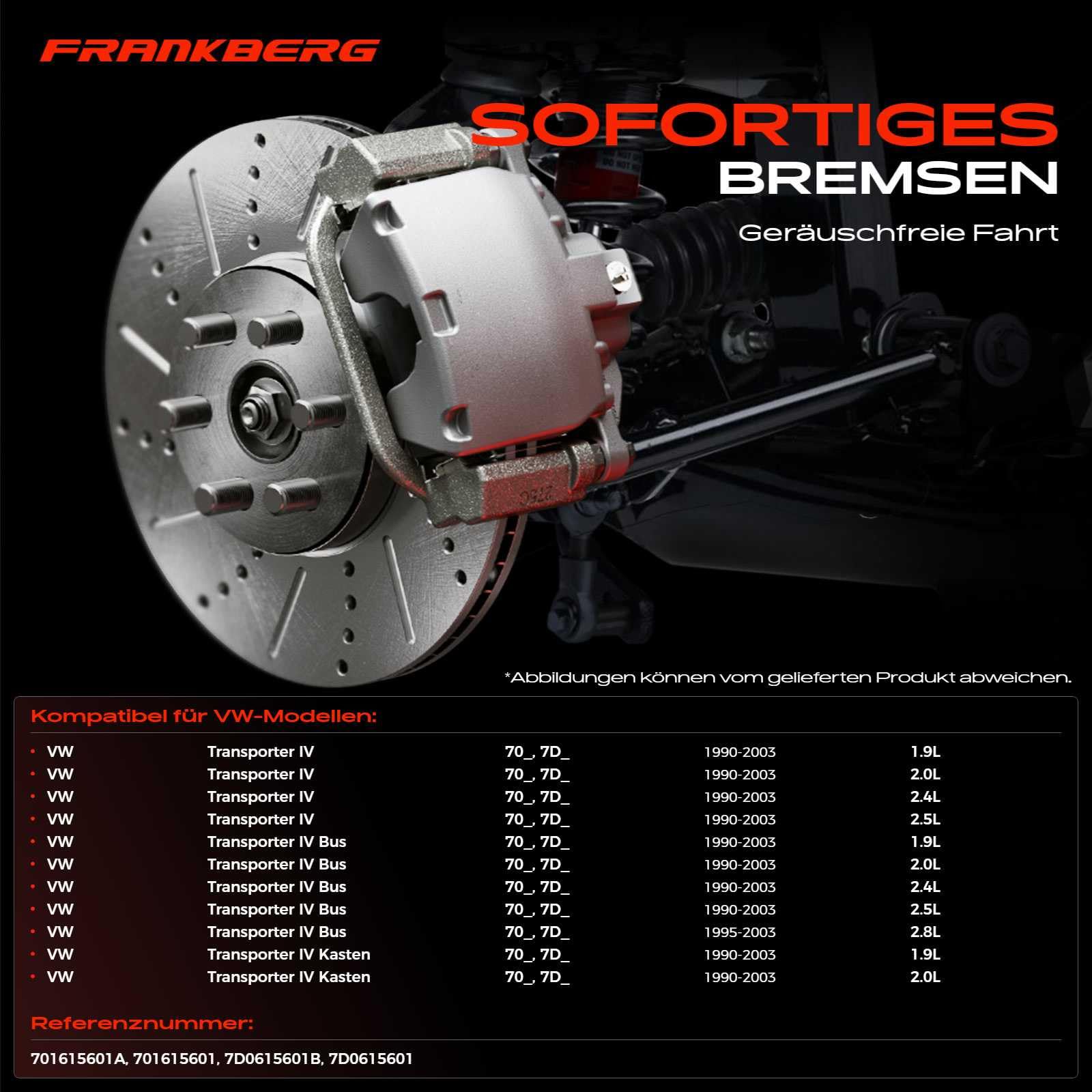 Frankberg Bremsscheibensatz inkl. 2x Bremsscheiben Hinten Voll Ø280mm Kompatibel mit Transporter IV Bus Transporter IV Kasten Replace# 7D0615601B,7D0615601