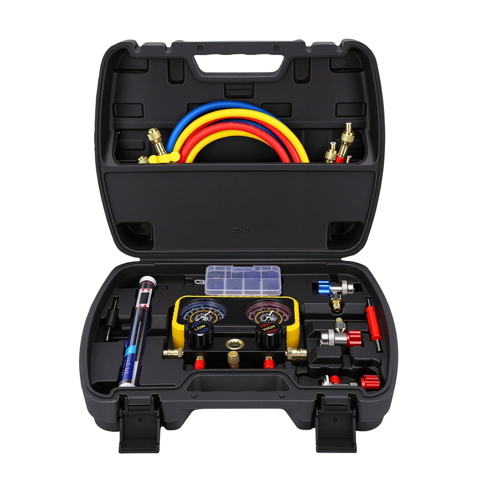 Tbest Juego de Manómetros de Colector HVAC R134A Kit de Manguera y Manómetro de Diagnóstico de Aire Acondicionado con Accesorios de Conexión Rápida para Carga de Refrigerante, Vacío y