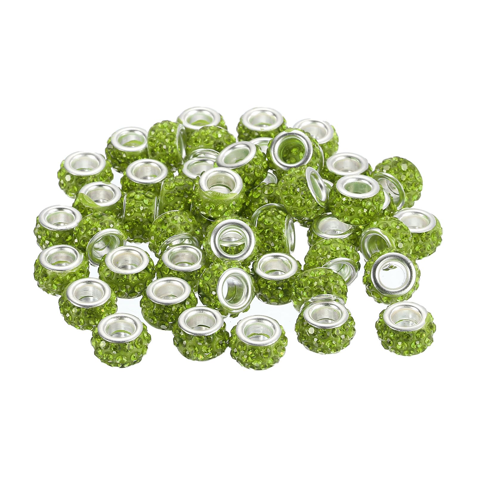 QUARKZMAN 50 Stück europäische Großlochperlen, Strasshandwerksperle Kristall Charm Spacer Perlen für Stifte Schlüsselanhänger Handwerk DIY, Olivgrün