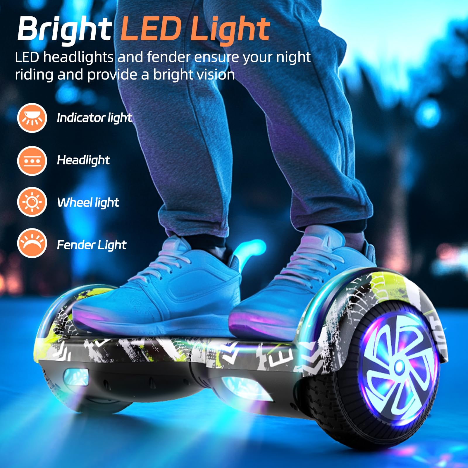 SISIGAD Hoverboard for Kids Ages 6-12, Self Balancing Scooters with Bluetooth & Corlorful LED Lights