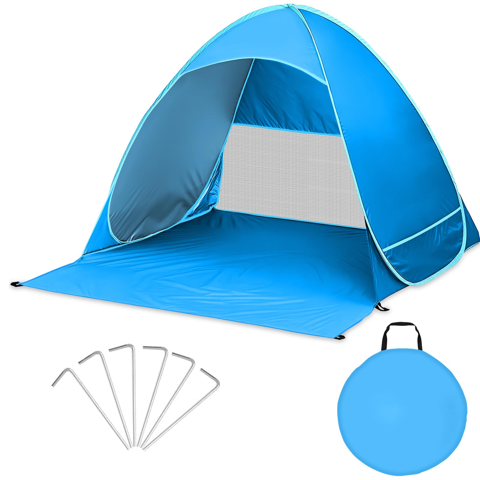 Tenda Da Spiaggia Pop Up 3.4x3.4m | Protezione UPF80+ | 4 Pali Alluminio | Portatile Per Picnic Campeggio - Foto 11